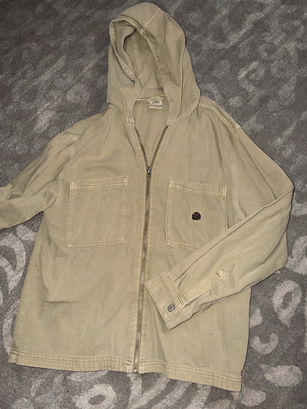 Boys Zara Beige Hooded Zip Front Jacket - Picture 6 of 6
